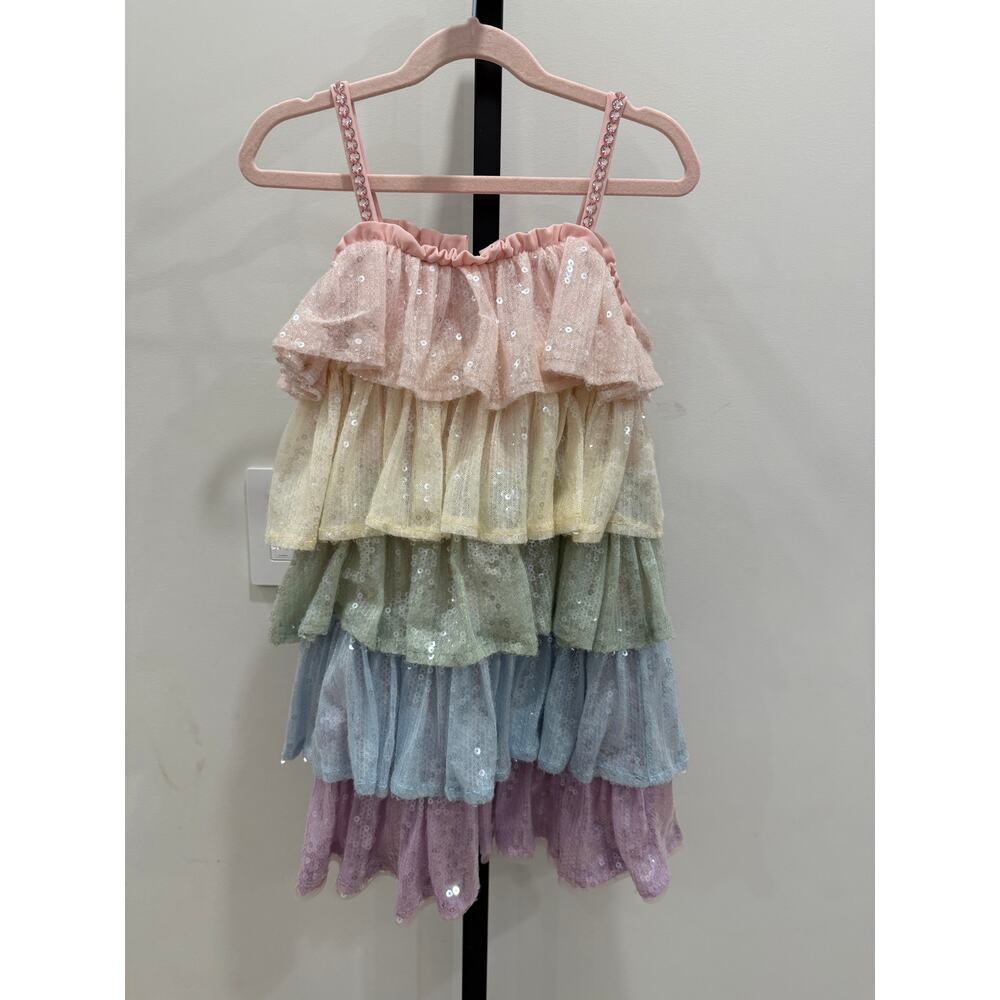Lola + The Boys - NWT - Girls' Rainbow Tiered Sequin Dress 6 - Picture 2 of 12